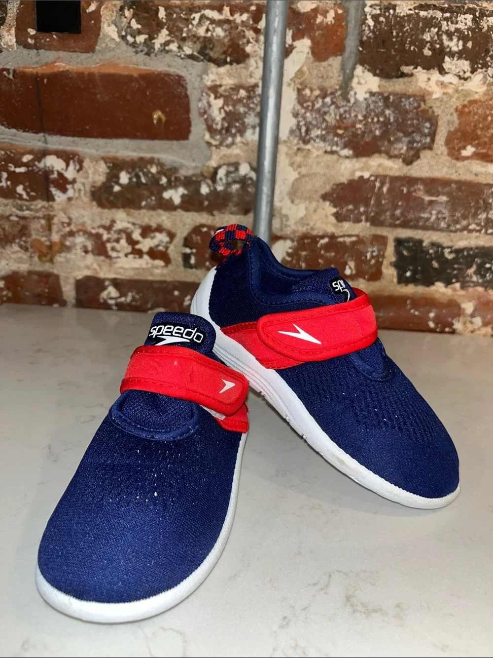 Speedo Kids Navy and Red Slip-On Water Shoes with Hook Strap